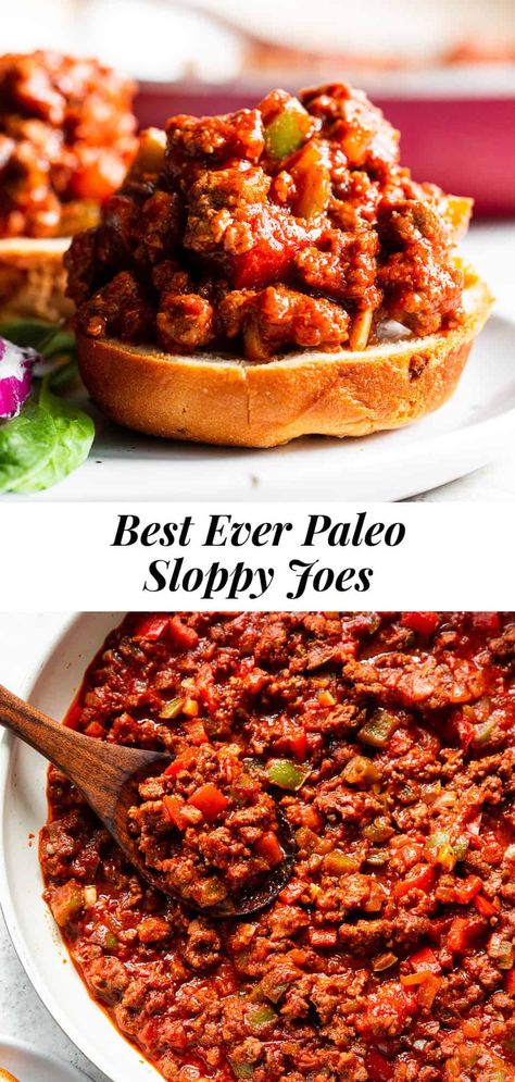 Sloppy Joe Paleo, Easy Cheap Paleo Dinners, Paleo Sloppy Joe Recipe, Paleo Hamburger Meat Recipes, Whole 30 Sloppy Joes, Whole 30 Casserole, Paleo Rolls, Quick Paleo Dinner, Paleo Sloppy Joes