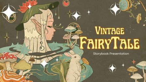 Cute Fairy Tale Storybook. Free PPT Template Fairy Tale Font, Canva Ppt Template, Storybook Aesthetic, Fairy Tale Aesthetic, Storybook Design, Canva Templates Free, Fairytale Design, Fairy Templates, Fairy Tale Art