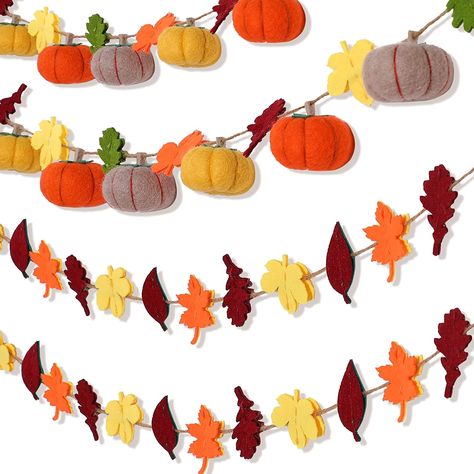 Felt garlands are beautiful decorations for making your classroom cozy and cheerful; The cute pom pom garland banners will brighten up any space! #classroom #classroomdecor #classroomdecorations #festiveclassroom #brightclassroom #happyclassroom #teaching #education #colorfulclassroom #happyteaching #fall #pumpkingarland #fallgarland #seasonal garland Fall Felt Garland, Felt Pumpkin Garland, Fall Leaves Garland, Thanksgiving Tabletop Decor, Thanksgiving Garland, Fall Harvest Party, Fireplace Garland, Fall Leaf Garland, Fall Fireplace