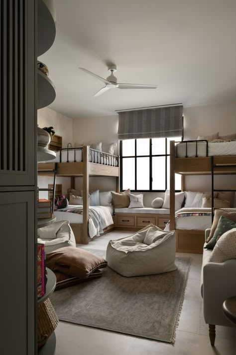 Bunk Room Playroom, Two Bunk Beds In One Room, Guest Room Bunk Beds, Studio Mcgee Basement, Studio Mcgee Kids Room, Boys Bunk Beds, Bunk Room Ideas, Bunk Bed Room, Bunk Bed Rooms