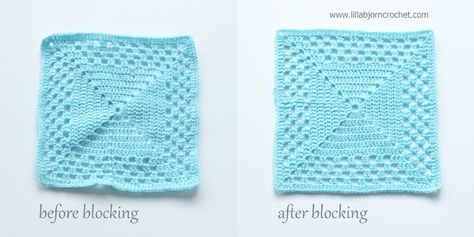 Wet blocking of crochet square: before and after Crochet Blocking, Huge Blanket, Crochet Curls, Block Crochet, Knitted Projects, One Skein Crochet, Crochet Blocks, Your Crochet, Crochet Square