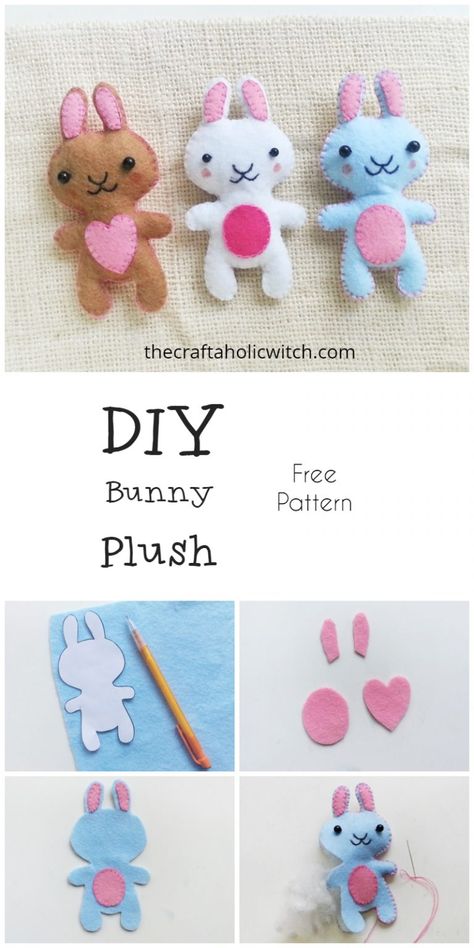 Rabbit Plushie Pattern, Free Bunny Sewing Pattern, Bunny Plushies, Bunny Sewing Pattern, Bunny Tutorial, Bunny Sewing, Felt Toys Diy, Diy Bunny, Bunny Templates