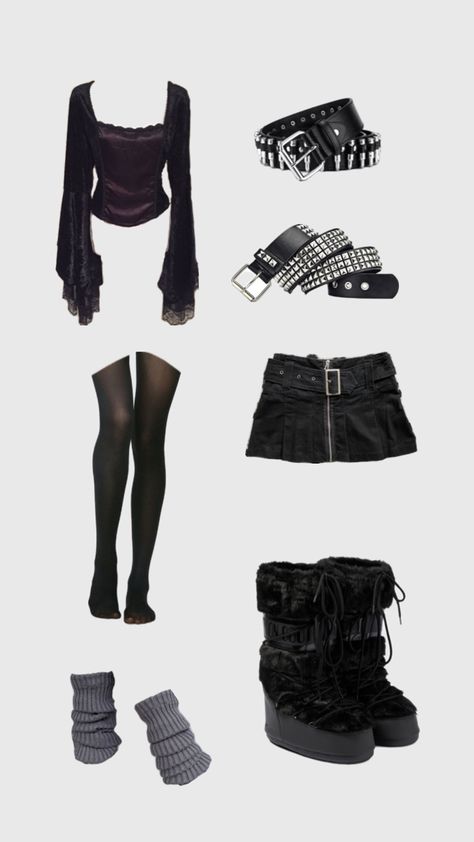 opium, studded belt, grunge, skirt, leg warmers, furry moon boots, tights Bullet Belt Outfit, Boots Leg Warmers, Moon Boots Outfit, Bullet Belt, Alt Fits, Belt Outfit, Studded Belt, Fit Board Workouts, Moon Boots