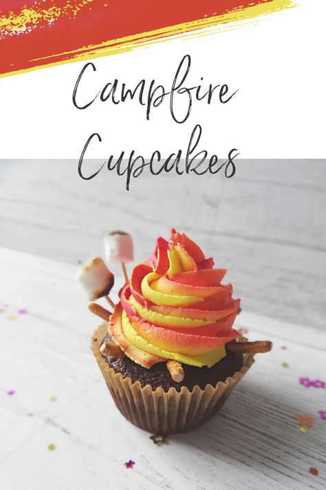 Fire Pit Cupcakes, Camp Cupcakes Ideas, Healthy Woodland Party Food, Camping Theme Treats, Campfire Cupcakes Camping Birthday, Campfire Themed Desserts, Camping Cupcake Toppers, Outdoor Cupcakes Ideas, Outdoor Theme Cupcakes