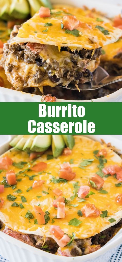 Ground Beef Burrito Casserole, Burrito Bake Casserole, Bean Burrito Casserole, Taco Bakes, Burrito Casserole Recipe, Pork Burritos, Delicious Casseroles, Church Recipes, Burrito Casserole