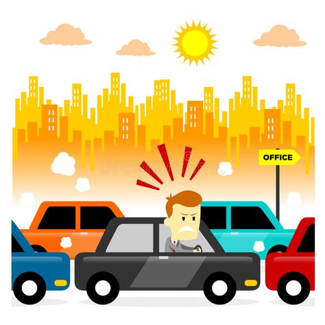 Traffic Jam. Man feeling stressed getting stuck in a morning traffic jam (in Fla #Sponsored , #affiliate, #affiliate, #Man, #Traffic, #stressed, #feeling Traffic Jam Illustration, Safety Cartoon, Starbucks Wallpaper, Civil Engineering Construction, Scene Drawing, Traffic Signal, Traffic Jam, Framed Wallpaper, Cartoon Sketches