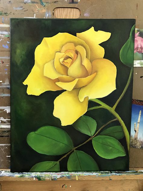 Yellow Rose - Original Oil Painting Acrylic Canvas Painting Ideas, Rose Painting Acrylic, Cactus Paintings, Canvas Painting Ideas For Beginners, Acrylic Canvas Painting, Painting Ideas For Beginners, Canvas Painting Ideas, Flower Painting Canvas, 강아지 그림