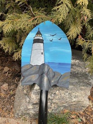 GARDEN ART SHOVEL : 4 Steps (with Pictures) - Instructables Shovel Craft, East Coast Lighthouses, Cool Art Work, Floating Books, Shades Of Dark Blue, Lightning Rod, Ideas To Paint, Paint Tray, Art Brushes