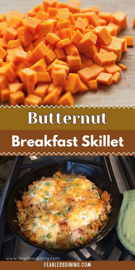 This is the best fall breakfast. Enjoy this butternut squash breakfast skillet. It is full of sweet, cooked butternut squash, potatoes, eggs, cheese, and scallions. It is easy to make. If you want a hearty breakfast or brunch, this is a good recipe to make. Cast Iron Skillet Breakfast, Iron Skillet Breakfast, Butternut Squash Breakfast, Butternut Squash Hash, Squash Potatoes, Squash Breakfast, Skillet Breakfast, Easy Butternut Squash, Breakfast Skillet