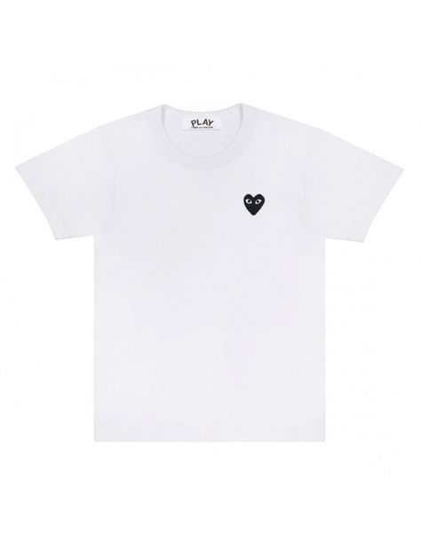 The relaxed and casual white tee with black heart logo COMME DES GARCONS PLAY. The brand with the heart-and-eyes logo on www.serie-noire.com Com Des Garcons, Heart With Eyes, Cdg Play, Eye Logo, Comme Des Garcons Play, Heart Logo, Black Heart, Black Logo, White Tee