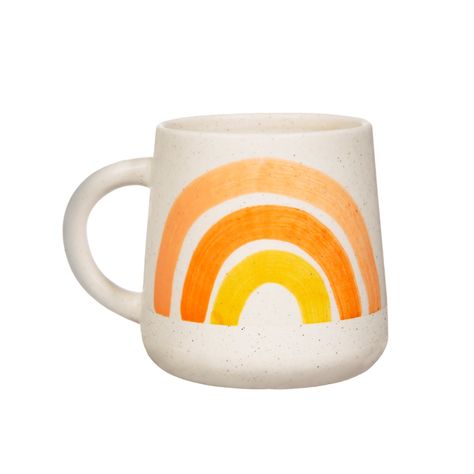 Rainbow Mug Rainbow Mug, Pink Coffee Mugs, Pink Mug, Hang Artwork, Sunset Hues, Vegan Cafe, Painted Rainbow, Pottery Collection, True Spring