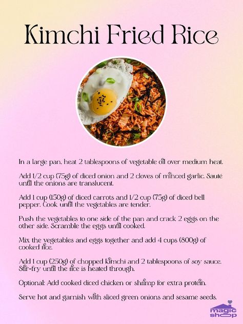 Kimchi Fried Rice Recipe, Samoan Food, Kimchi Fried Rice, Korean Recipes, Diced Carrots, Life Guide, Fried Rice Recipe, Sticky Rice, Asian Cooking