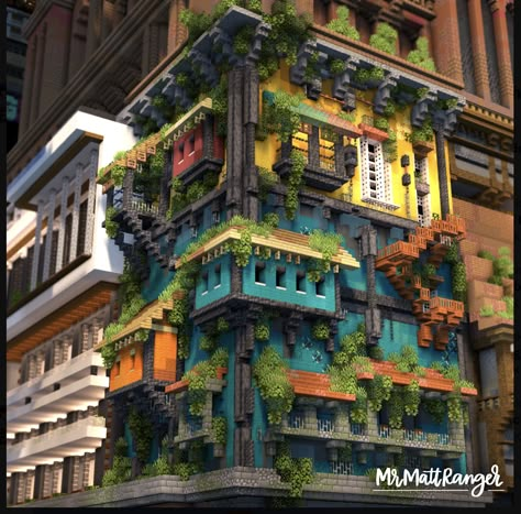 Minecraft Garage Door, Solar Punk Minecraft, Minecraft Ravine Base, Dystopian Minecraft Builds, Minecraft Cyberpunk Building, Solarpunk Minecraft, Japanese Steampunk Minecraft, Minecraft Cyberpunk City, Minecraft Dystopian City