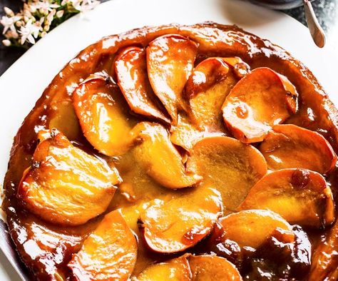 The tangy chill of the sorbet cuts through the sweet, warm tarte tatin. Sweet Potato Rosti, Beef And Mushroom Pie, Tarte Tatin Recipe, Beef Curry Recipe, Persimmon Recipes, Chicken Pie Recipe, Dark Chocolate Recipes, Lamb Kebabs, Pie Maker