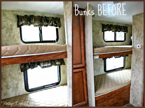 Travel Trailer Makeover, Decorating Rv, Camper Bunk Beds, Trailer Makeover, Decorating Your Rv, Rv Windows, Vintage Trailer Interior, Girl Makeover, Window Photo