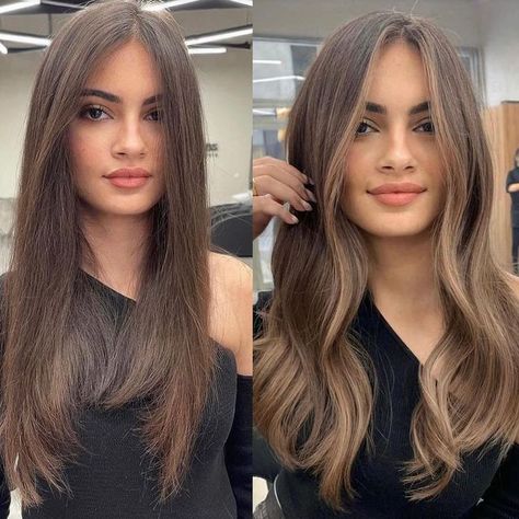 Natural Look Balayage, Face Frame Brown Hair, Dark Roots Balayage Brunettes, Brown Hair Foils, Sombre Brown Hair, Minimal Balayage, Soft Brown Hair Balayage, Solid Balayage, Bruslight Hair