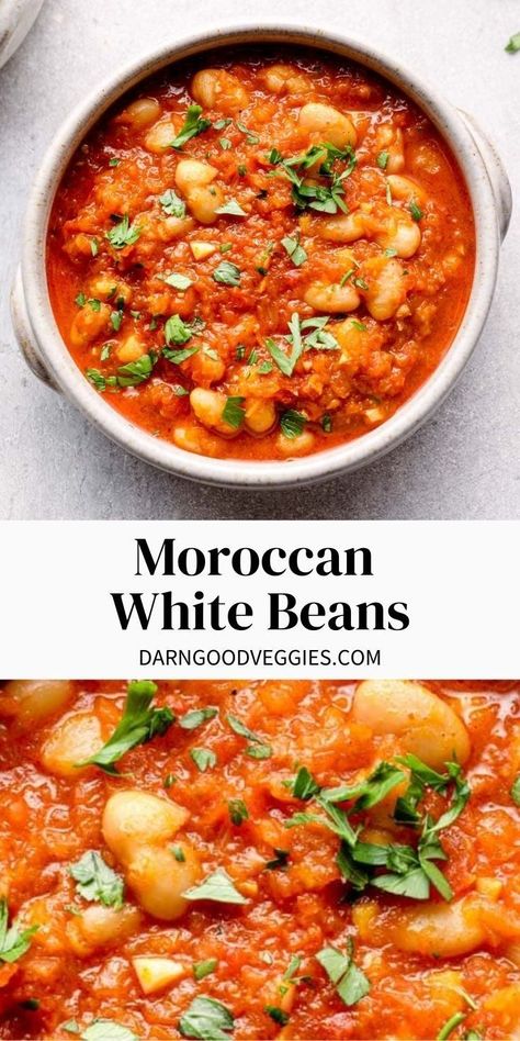 White Beans Over Rice, Moroccan White Beans, White Bean Stew Vegetarian, White Bean Tomato Stew, Bean Stew Recipes Vegetarian, Medeteranian Bean Recipes, White Beans Vegan Recipes, Crockpot Recipes With Beans, Great Northern Beans Recipe Vegetarian