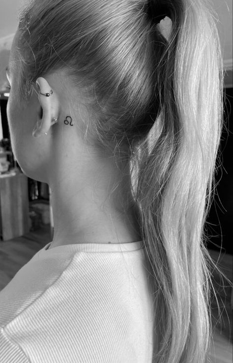 Behind Ear Leo Tattoo, Behind The Ear Leo Tattoo, Tattos On The Back Of The Ear For Women, Leo Tattoo Behind The Ear, Leo Sign Tattoo Behind Ear, Leo Ear Tattoo, Leo Behind Ear Tattoo, Leo Tattoo Behind Ear, Tattoo Ideas Leo