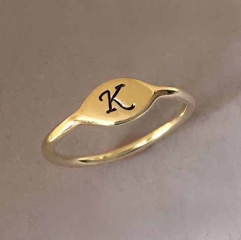 Initial Letter Ring in 14k Yellow Gold Small Signet by esdesigns Ring With Initials Letters, Rings With Letters, Ring With Letter, Signet Pinky Ring, Elizabeth Scott, K Ring, Pinky Signet Ring, Gold Pendant Jewelry, Letter Ring