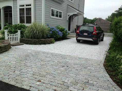 Permeable Paving in MA — Natural Path ... Pebble Driveway, Path Landscaping, Driveway Apron, Permeable Driveway, Garden Ideas Driveway, Entrance Landscaping, Cobblestone Driveway, Natural Path, Permeable Paving