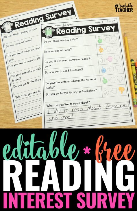 When it comes to learning how to read, a students’ attitude towards reading makes a BIG difference. Knowing the answers to these questions can help you learn about your students. So why not ask with this FREE reading survey printable. | Know your students activities student survey elementary kindergarten reading comprehension first grade second grade reading activity struggling readers Student Survey Elementary, Reading Interest Inventory, Teaching Blends, Reading Inventory, Reading Interest Survey, Teaching Reading Fluency, Student Interest Survey, Reading Survey, Teaching Digraphs