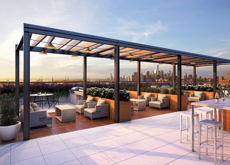 ROOFTOP BBQ TERRACE ... Rooftop Restaurant Design, Bar And Lounge, Terrace Restaurant, Rooftop Terrace Design, Rooftop Design, Rooftop Lounge, Pergola Design, Rooftop Patio, Rooftop Restaurant