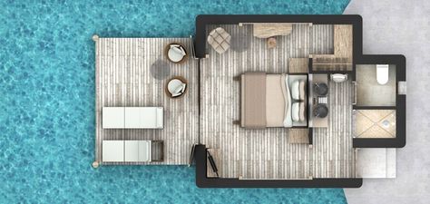 Overwater Bungalow - Stella Island Resort & Spa, Analipsis, Hersonissos, Crete, Greece | Book Online Stella Island, Bungalow Hotel, Hotel Room Design Plan, Open Plan Bathrooms, Bungalow Resorts, Resort Design Plan, Water Bungalow, Hotel Plan, Hotel Room Design