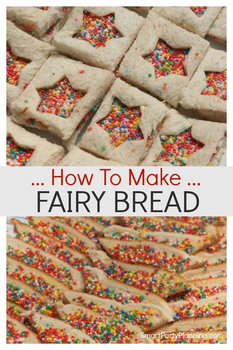 Fairy bread is the easiest party treat for kids. Once you know how to make it, you will use the recipe at every kids party you hold. It's easy to make into fun shapes to suit every party theme. Create a huge platter for everyone to enjoy. #Fairybread #Ideas #Party #Forkids Kids Party Sandwiches, Easy Kids Party Food, Kids Picnic Parties, Easy Party Treats, Easy Kids Party, Kids Party Snacks, Kids Birthday Party Food, Fairy Food, Fairy Tea Parties