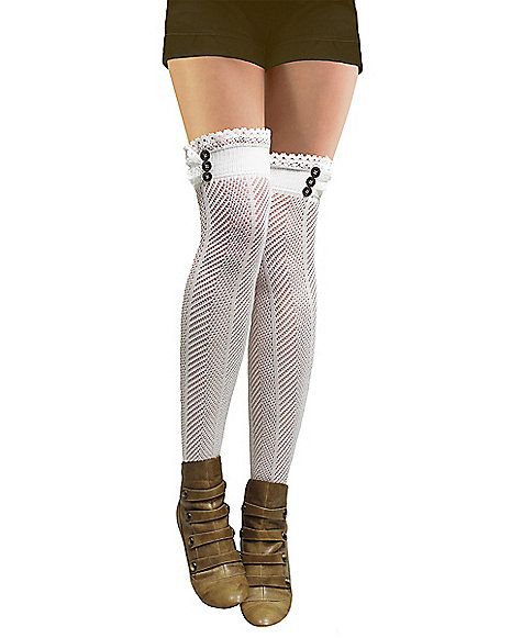 Steampunk Crochet Thigh Highs - Spirithalloween.com Ripped Stockings, Steampunk Skirts, Thigh High Tights, Stocking Tights, Thigh High Stockings, Thigh High Socks, Steampunk Accessories, Weird Fashion, Steampunk Costume