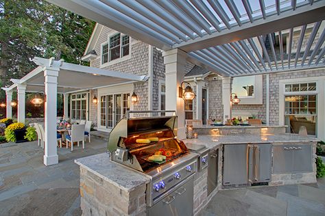 Outdoor Cooking Spaces, Grill Area, Outdoor Kitchen Ideas, Outdoor Remodel, Pergola Design, Outdoor Kitchen Patio, Virginia Homes, Pergola With Roof, Pergola Kits