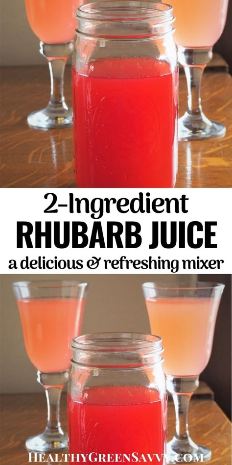 Rhubarb juice is an easy, refreshing, & healthy drink made with just two ingredients. Low-carb, low-calories, and absolutely stunning, this simple rhubarb juice is a snap to make, and leaves you with rhubarb you can use in other recipes. #rhubarb #rhubarbrecipes #juice #healthydrinks Canning Rhubarb Juice, Rhubarb Drinks Summer, Rhubarb Tea Recipe, Rhubarb Smoothie Recipes, Rhubarb Leather Recipe, Rhubarb Alcohol Recipes, Rhubarb Juice Recipe, Rhubarb Drink Recipes, Rhubarb Concentrate