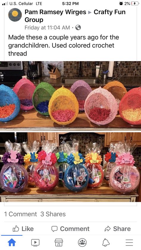 String Easter Basket, Creative Easter Baskets, Fun Easter Crafts, Diy Easter Gifts, Easter Craft Decorations, Balloon Crafts, Spring Decorations, Spring Easter Crafts, Easter Egg Crafts