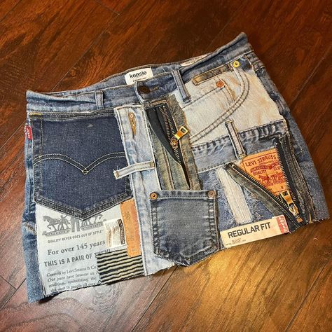 Diy Denim Shorts Ideas, Reworked Clothes Ideas, Alt Clothes Diy, Reworked Skirt, All Denim Outfits, Reworked Clothes, Denim Diy Clothes, Ropa Upcycling, Fashion Collection Inspiration