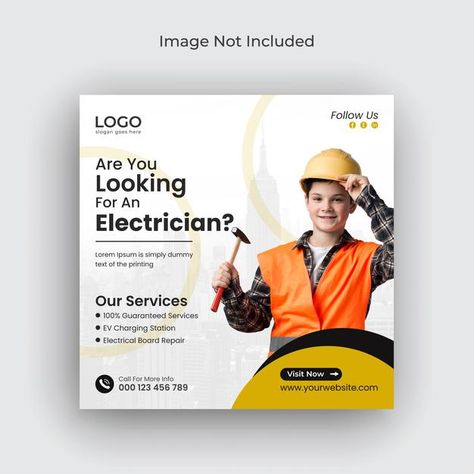 Electrician Social Media Post, Teamwork Poster, Facebook Ads Design, Electrician Services, Certificate Background, Instagram Square, Banner Design Inspiration, Ecommerce Web Design, Instagram Banner