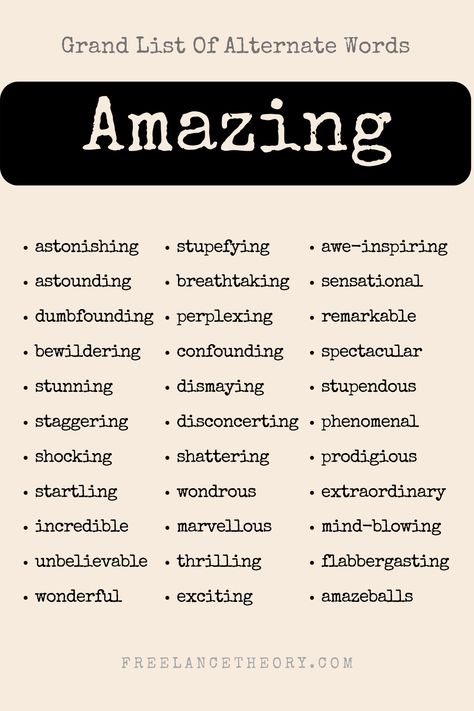 Amazing Synonyms Words, Synonyms For Amazing, Other Words For Stare, Other Words For Interesting, Big Words To Use Everyday, Amazing Synonyms, English Words Vocabulary, Complex Words, Business Writing Skills