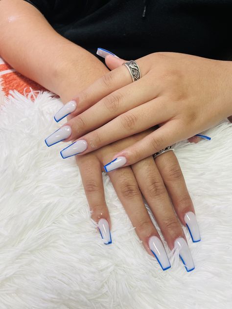 Royal Blue French Tip Nails, Blue French Tip Nails, Blue French Tip, Blue French Tips, White French Tip, Blue French, Tip Nails, White French, Clear White