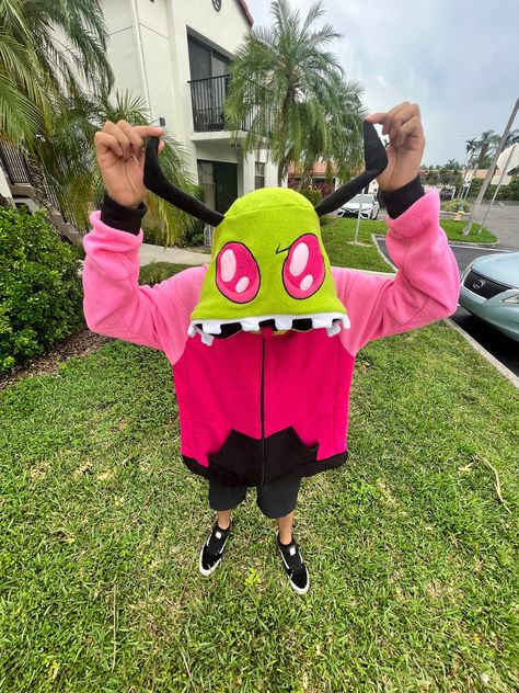 "\"Handmade Zim Invader Hooded Jacket - The Perfect Gift for Classic Cartoon Fans! Elevate your style with this unique, handcrafted hoodie inspired by the beloved character. An ideal gift for fellow fans and cartoon enthusiasts. Order now and add a touch of nostalgia to your wardrobe!\" \"Discover the Ultimate Invader Zim Hoodie - Handcrafted with Care Step into the world of classic cartoons with our one-of-a-kind Invader Zim Hooded Jacket. This hoodie is a true labor of love, carefully handmade Invader Zim Gir Jacket, Invader Zim Headphones, Invader Zim Gir Hoodie, Invader Zim Jacket, Invader Zim Merch, Invader Zim Hoodie, Invader Zim Characters, Silly Clothes, Scene Core