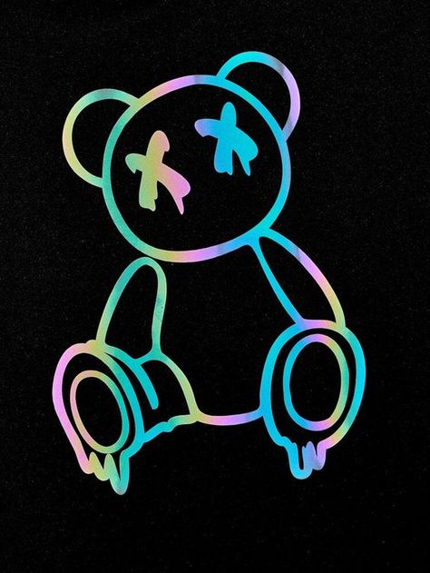 Dark Background, Teddy Bear, Neon, Black