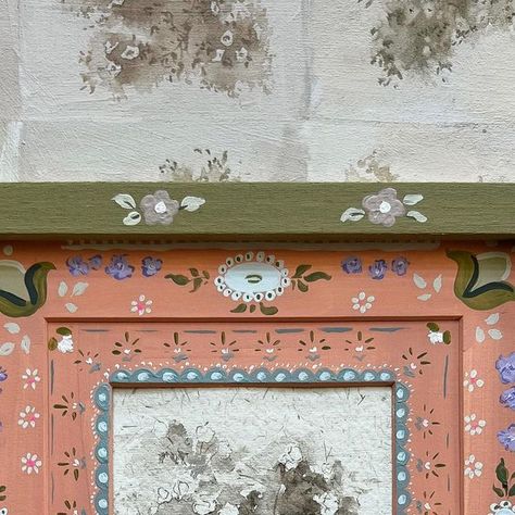 Celeste Clark Art, Hand Painted Frames Diy, Hand Painted Furniture Diy, Hand Painted Photo Frames, Celeste Clark, Celeste Coslett Clark, Painted Flower Pattern, Hand Painted Frames Folk Art, Folk Art Picture Frame