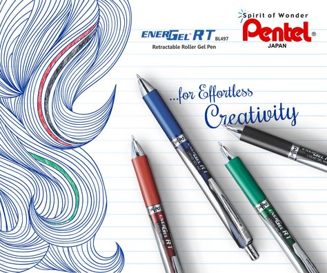 The essential part of creative writing is a smooth flowing pen...! :) Pentel Energel RT :) #flairgroup #flairworld #pierrecardinpens #pierrecardingelpens #pentelenergelrt #gelpen #energelRTgelpen Study Equipment, Rotring Pens, Red Envelope Design, Pentel Energel, Pen Brands, Add Design, Social Design, Social Post, Paper Mate