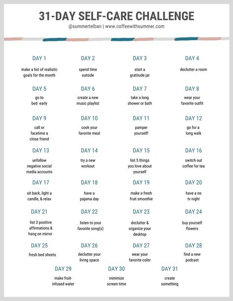 31 Day Mindfulness Challenge, 31 Day Health Challenge, 31 Days Of Self Love Challenge, 31 Day Self Love Challenge, August Challenge Self Care, 31 Day Self Care Challenge, 31 Days Of Self Care, 31 Day Glow Up Challenge, Mom Glow Up Challenge