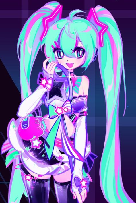 Muse dash x Miku collab the legend herself miku Miku Muse Dash, Muse Dash Wallpaper, Muse Dash Art, Miku Art, Muse Dash, Neon Colour Palette, Miku Hatsune Chibi, Bright Colors Art, Art Collab