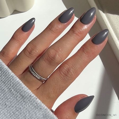 Wish Makeup, Grey Matte Nails, Gray Nail, Trying Too Hard, Short Almond Nails, Solid Color Nails, Nail Art Pictures, Short Almond, Pointed Nails