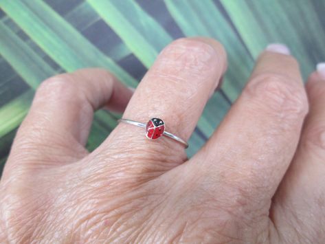 "This is just soooo adorable!! Tiny and dainty, nicely detailed red and black enameled LADYBUG ring. It is sterling silver (not plated) and stamped 925. The cute little ladybug measures 1/4\" long. Great for children, for those of you who love ladybugs, and for all you Sorority Sisters of Alpha Sigma Alpha where this little ladybug is your mascot! Available sizes in dropdown. KEEP*IN*TOUCH FOLLOW and LIKE us on www.facebook.com/jkcorpjewelrycollection www.instagram@jkcorpjewelrycollection Thank Small Red Rings, Tiny Accessories, Ladybug Fashion, Ladybug Clothes, Ladybug Ring, Ladybug Ring Jewelry, Ladybug Jewelry, Emerald Eternity Band, Sorority Sisters