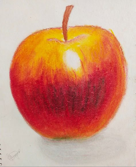 I colored it with oil pastels. Do you guys like it? Drawing Apple, Fruit Art Drawings, Crayons Pastel, Sunset Canvas Painting, Soft Pastels Drawing, Oil Pastel Drawings Easy, Drawing Scenery, Color Pencil Illustration, Life Drawing Reference