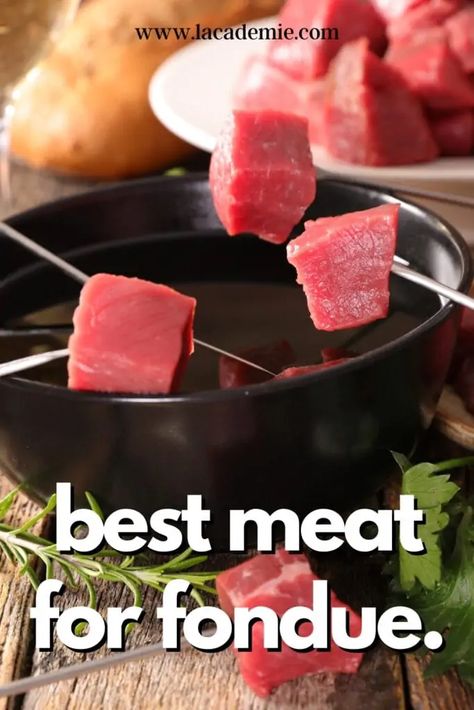 Fondue Meat Ideas, Sauces For Fondue Dipping, Fondue For Meat, Fondue Ideas Oil, Steak Fondue Recipes, At Home Fondue, Fondue Menu Ideas, Meat Fondue Ideas, Broth Fondue Dippers