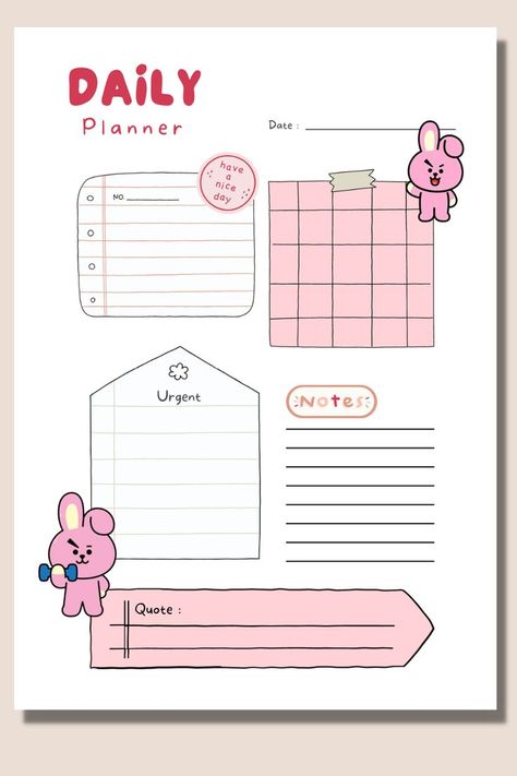 ARMYYY! Get yourself the perfect BT21 Cooky Planner to manage your life and help achieve your goals. Just download, print and get started. Shop this from https://www.etsy.com/in-en/deewithlovee/listing/1333468402/bt21-daily-planner-cooky-bts-daily?utm_source=Copy&utm_medium=ListingManager&utm_campaign=Share&utm_term=so.lmsm&share_time=1668595781743 Kawaii Printables, Bt21 Cooky, Daily Planner Design, School Journals, Pink Planner, Print Planner, Notes Planner, Bullet Journal Design Ideas, Cute School Supplies