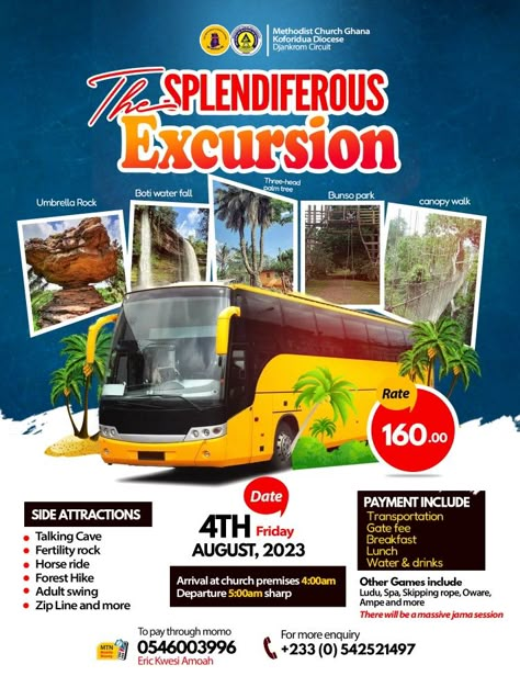 Davidson Grafix Excursion Flyer Design, Travel And Tourism Poster Design, Trip Flyer Design, Trip Poster Design, Bus Poster, Travel Advertising Design, Africa Art Design, Travel Creative, Church Media Design