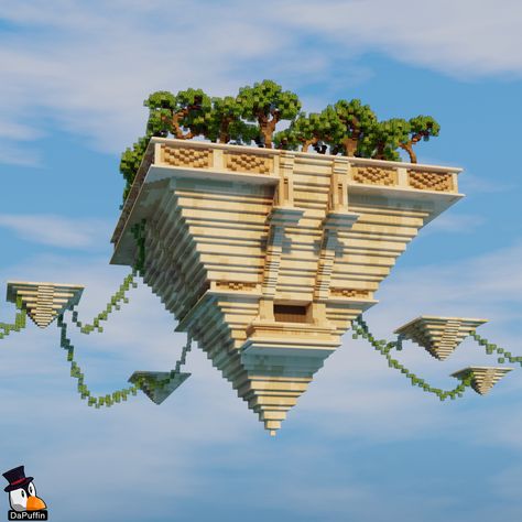 Minecraft Building Ideas Skyblock, End Dimension Builds Minecraft, Minecraft Pyramid Build, Minecraft Pyramid Base, Floating Village Minecraft, Foggy Lake Minecraft, Futuristic Architecture Minecraft, Greek Builds Minecraft, Minecraft Superflat World Ideas