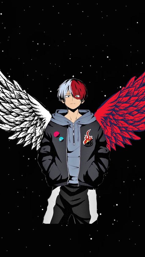 Half angel and Half devil wings on our shoto Angel And Devil Wallpaper, Half Angel Half Devil, Todoroki Wallpaper, Devil Wings, Wings Wallpaper, Red And Black Wallpaper, Deadpool Comic, Devil Costume, Angel Wallpaper